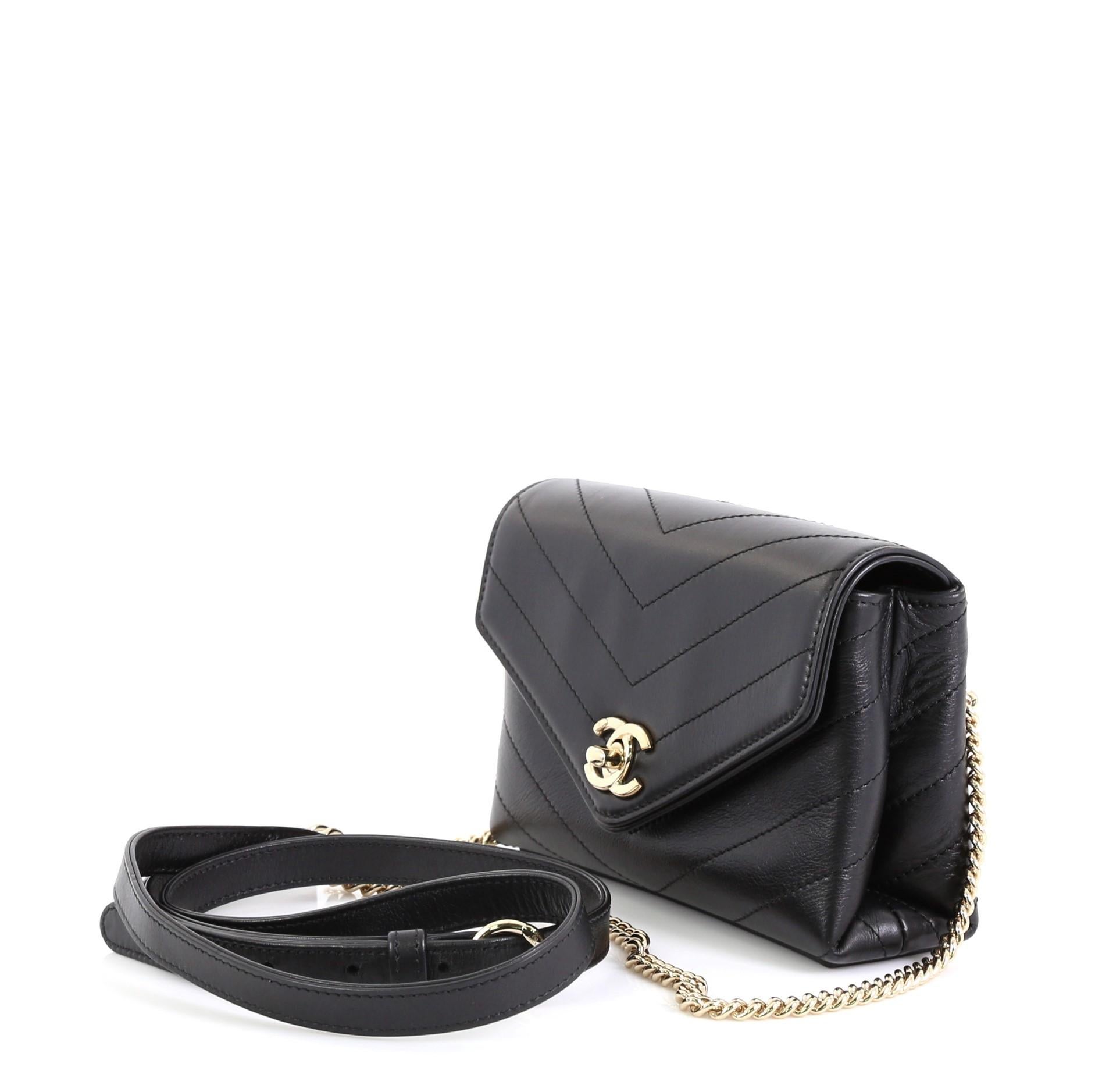 Black Chanel Coco Chevron Waist Bag Stitched Calfskin