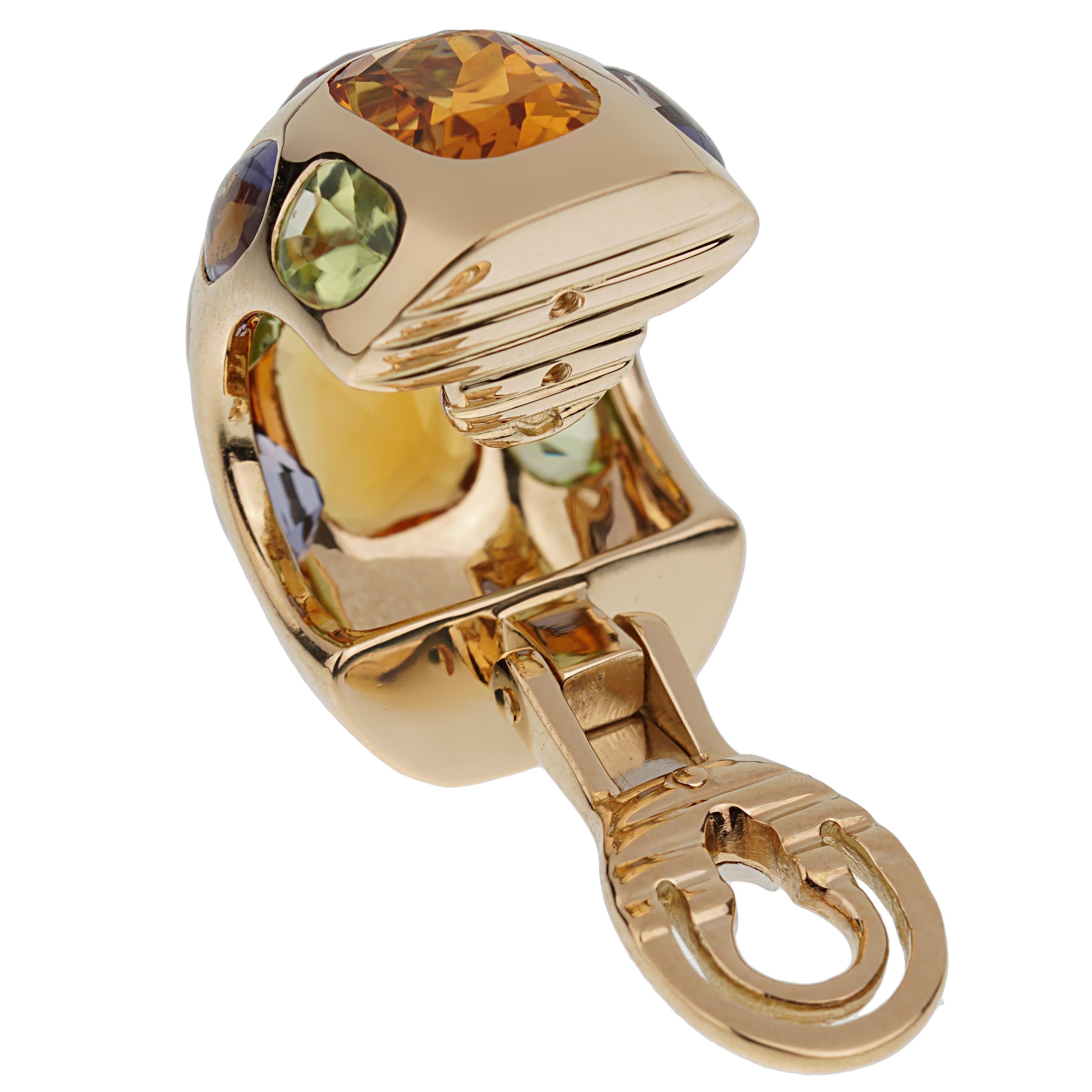 Taille mixte Boucles d'oreilles Chanel en or jaune 18 carats Citrine Péridot Iolite en vente