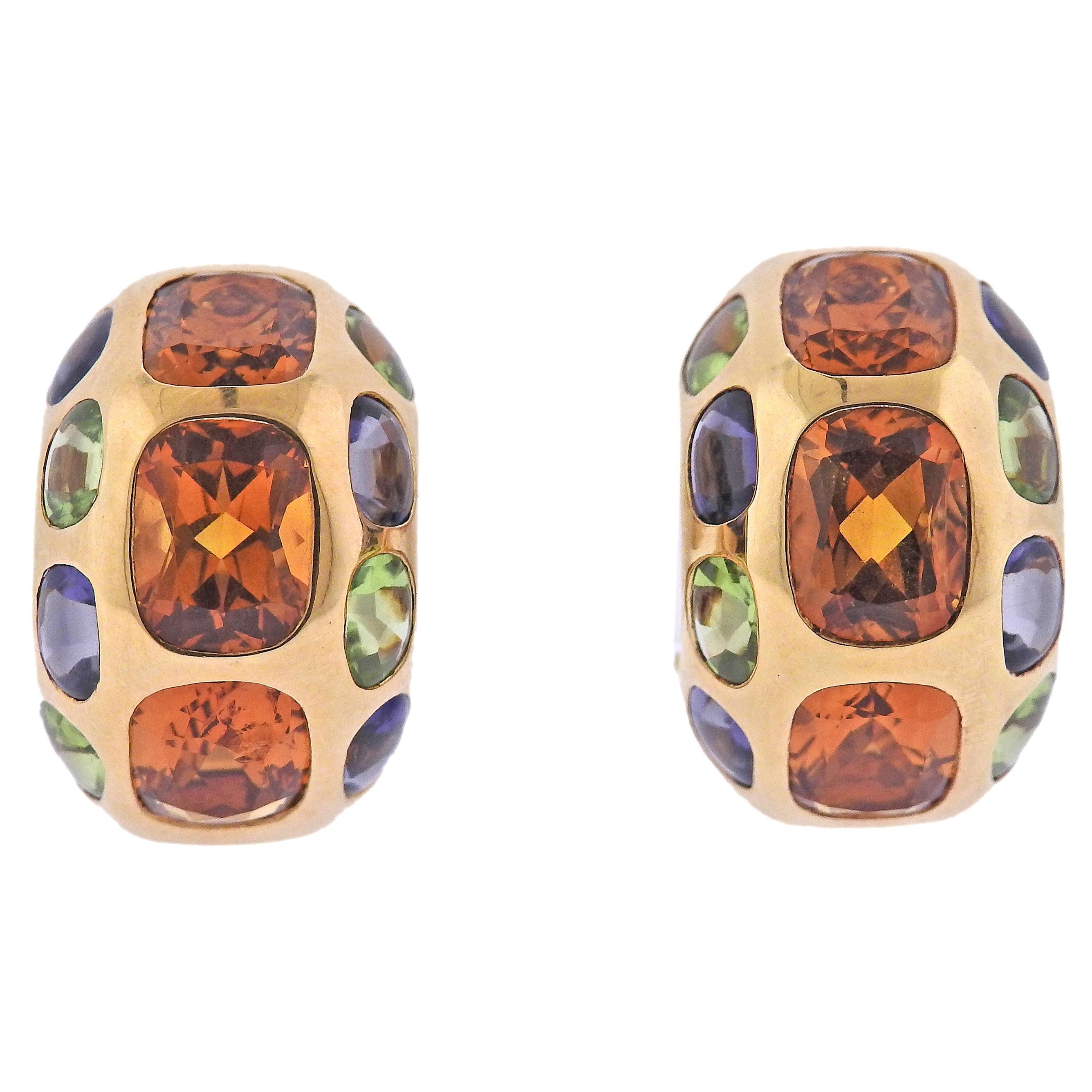 Chanel Coco Citrine Peridot Iolite Half Hoop Earrings For Sale