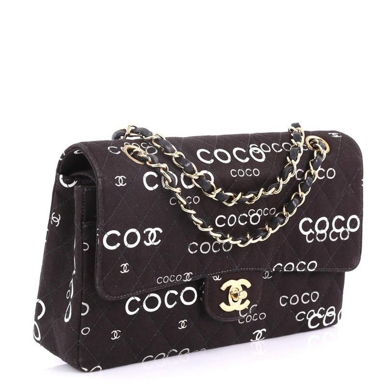 Chanel Coco Classic Double Flap Bag Quilted Printed Canvas Medium at 1stDibs