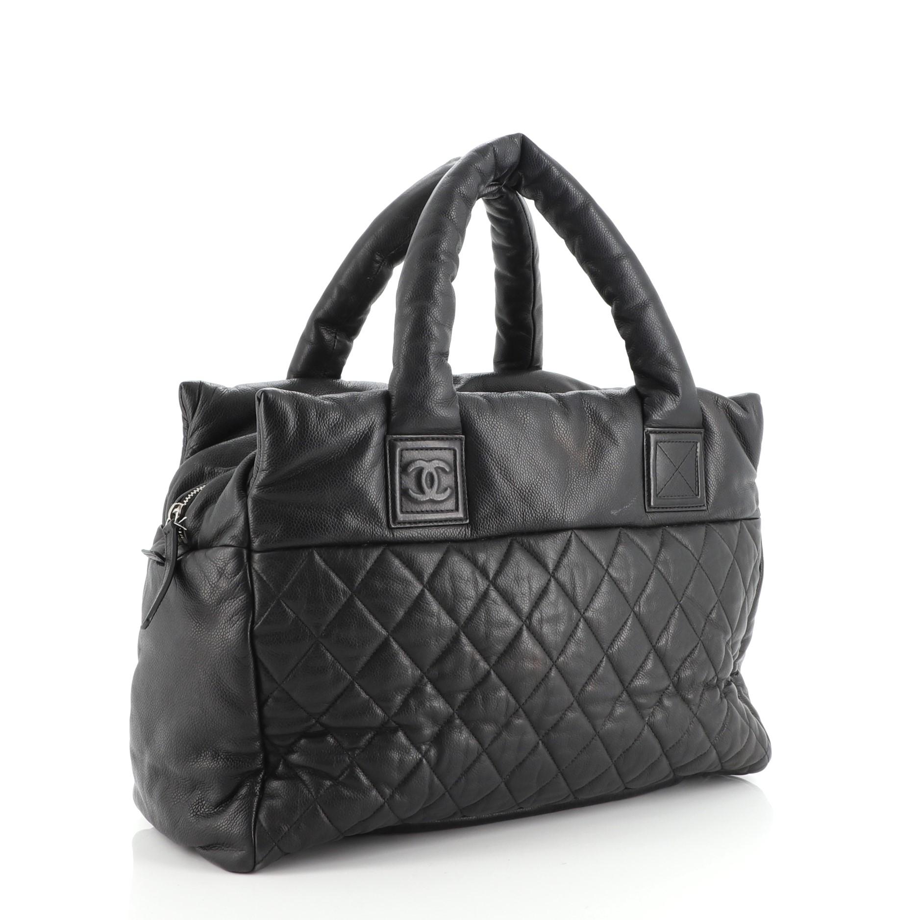 Black Chanel Coco Cocoon Boston Bag Quilted Caviar Large