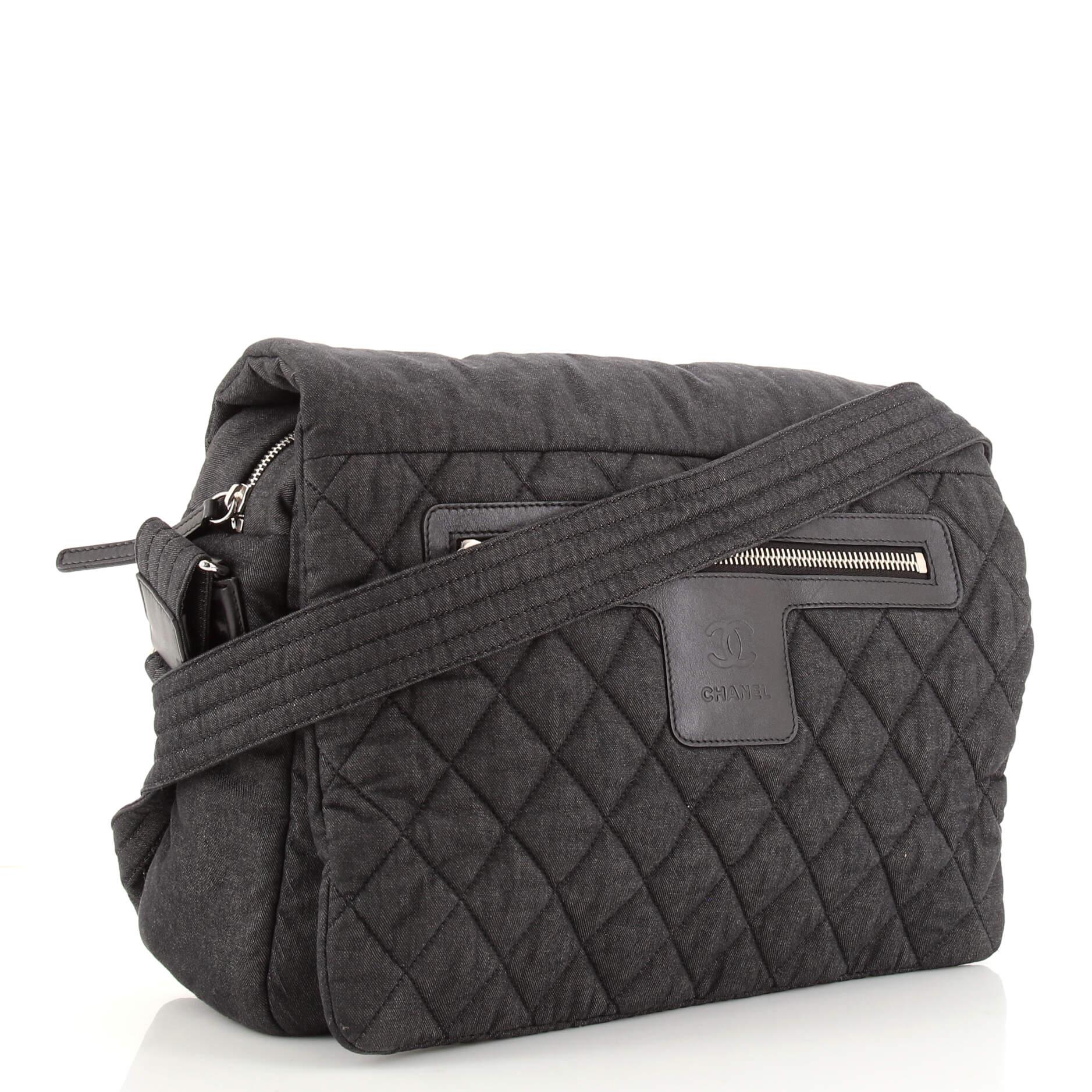 Black Chanel Coco Cocoon Messenger Bag Quilted Denim Large