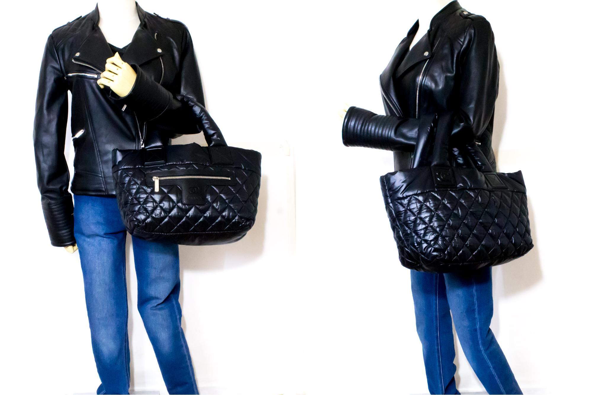 CHANEL Coco Cocoon Nylon Tote Bag Handbag Black Bordeaux Leather 7