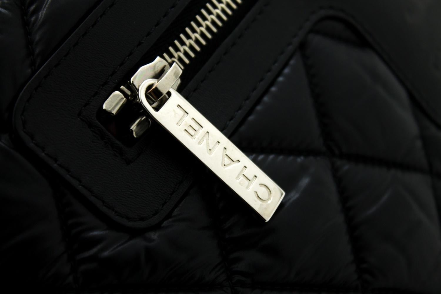 CHANEL Coco Cocoon Nylon Tote Bag Handbag Black Bordeaux Leather 8