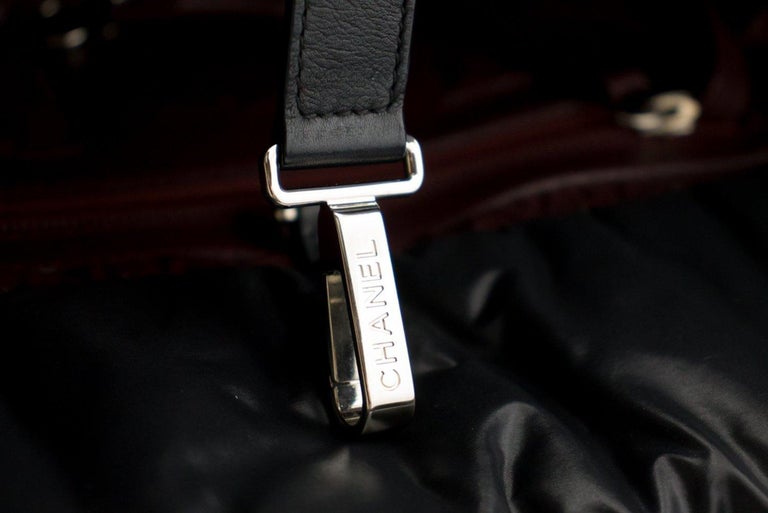 CHANEL Coco Cocoon Nylon Tote Bag Handbag Black Bordeaux Leather