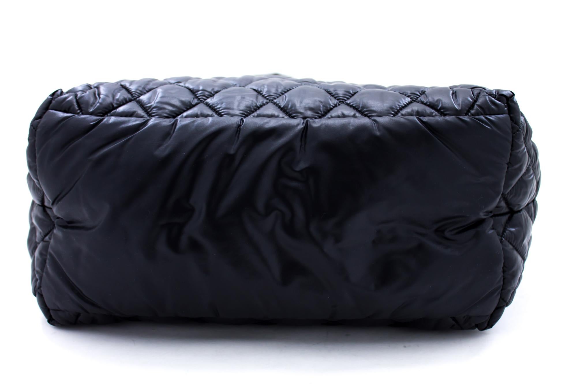 Women's CHANEL Coco Cocoon Nylon Tote Bag Handbag Black Bordeaux Leather