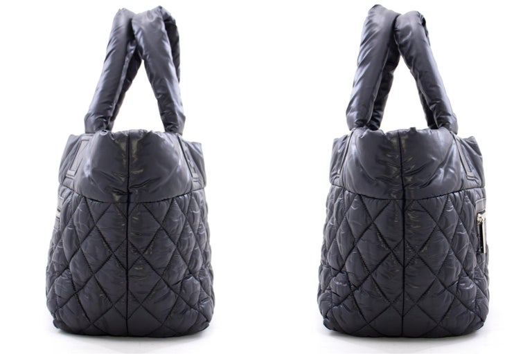 CHANEL Coco Cocoon Nylon Tote Bag Handbag Black Bordeaux Leather