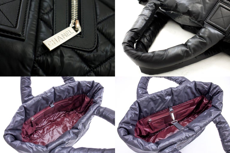 CHANEL Coco Cocoon Nylon Tote Bag Handbag Black Bordeaux