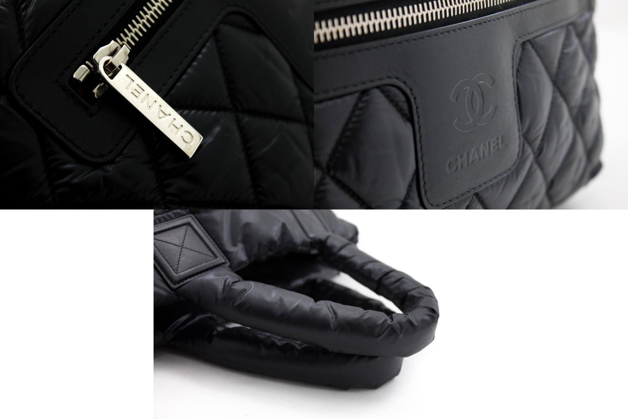 CHANEL Coco Cocoon Nylon Tote Bag Handbag Black Bordeaux Leather 3