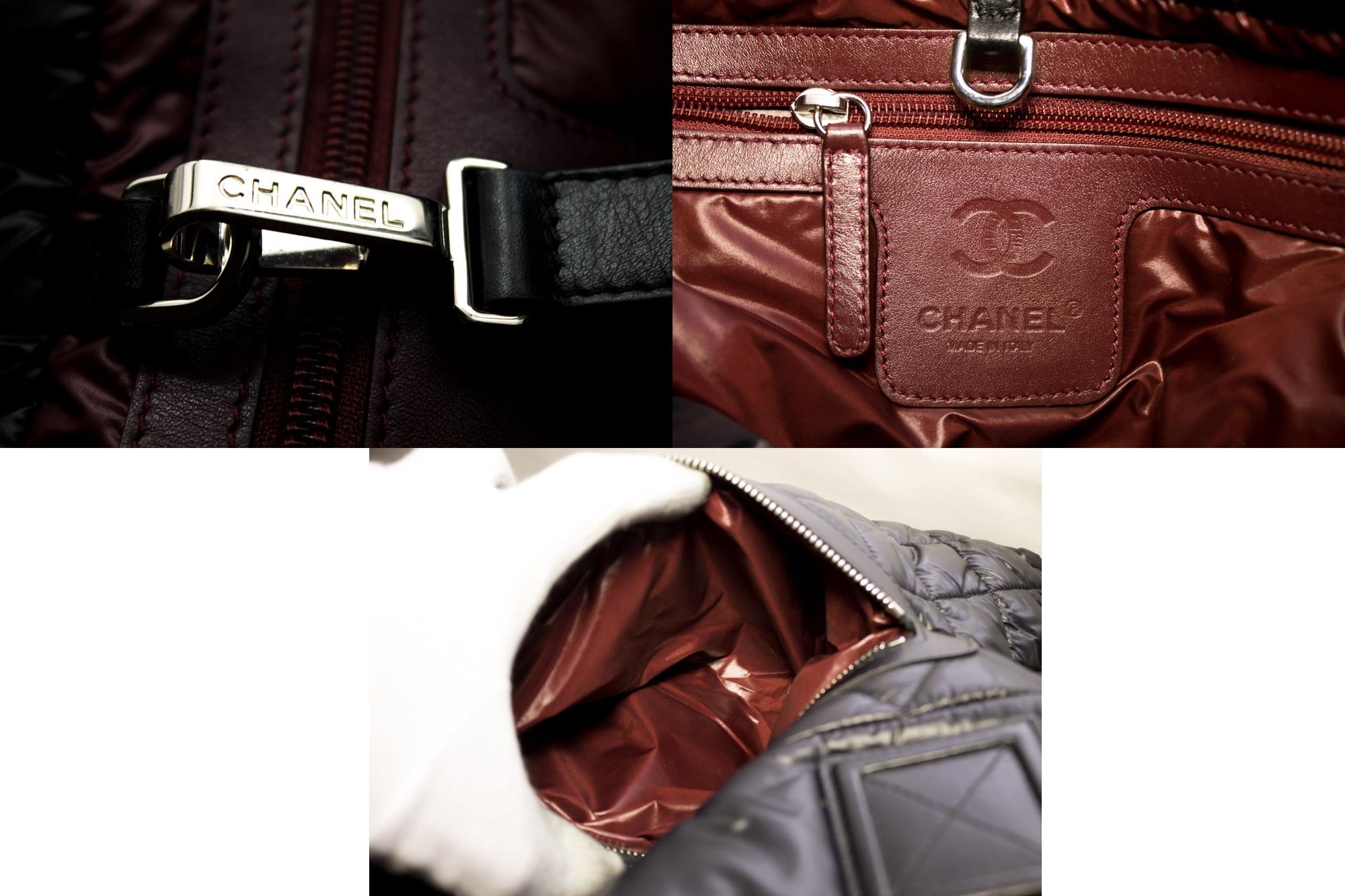CHANEL Coco Cocoon Nylon Tote Bag Handbag Black Bordeaux Leather 4