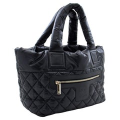 CHANEL Coco Cocoon Nylon Tote Bag Handtasche Schwarz Bordeaux Leder