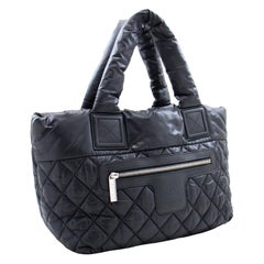 CHANEL Coco Cocoon PM Nylon Tote Bag Handbag Black Bordeaux