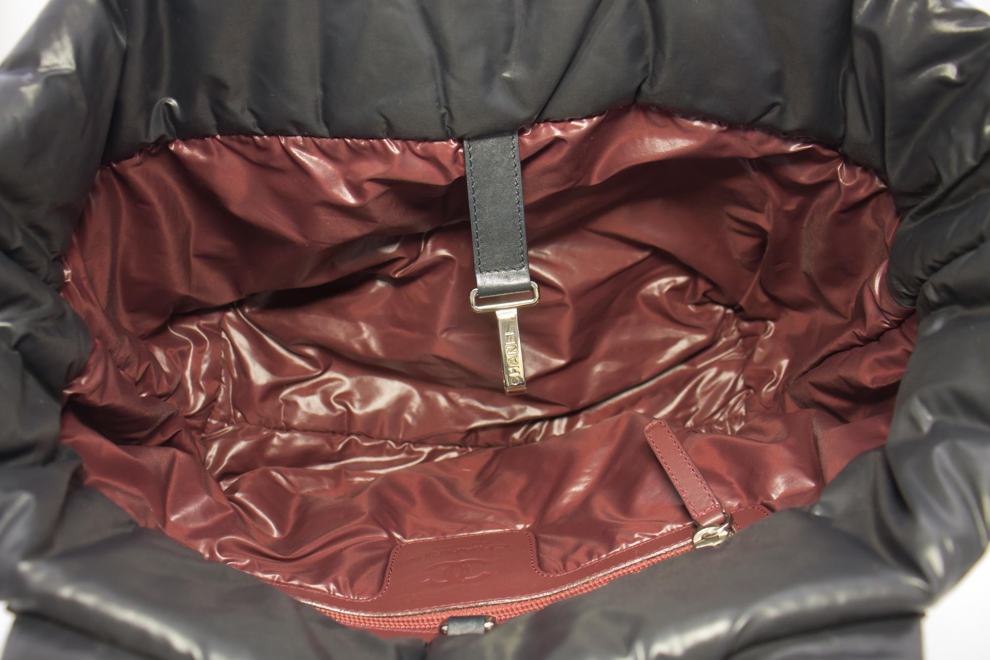 CHANEL Coco Cocoon PM Nylon Tote Bag Handbag Leather Black 6
