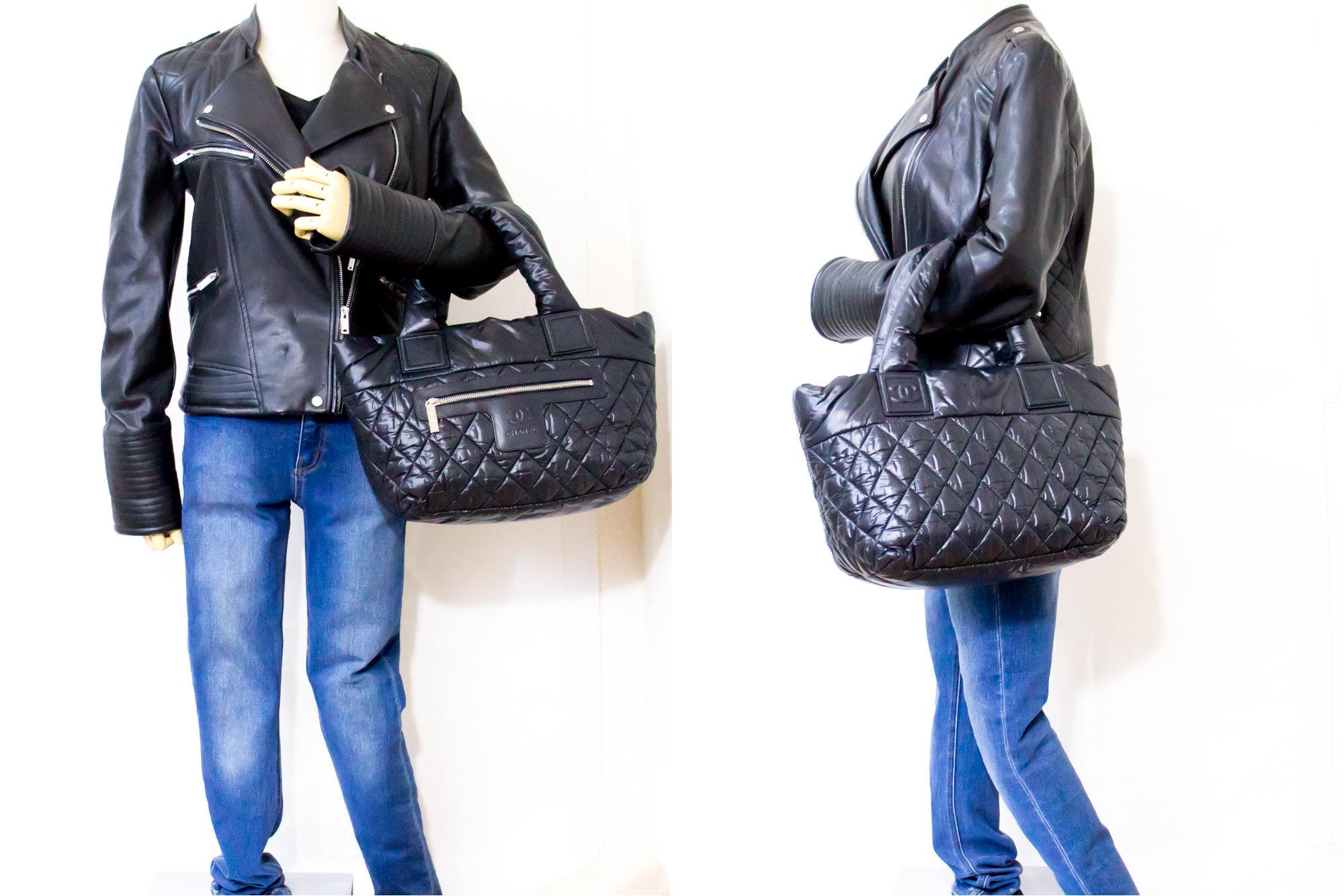 CHANEL Coco Cocoon PM Nylon Tote Bag Handbag Leather Black 7