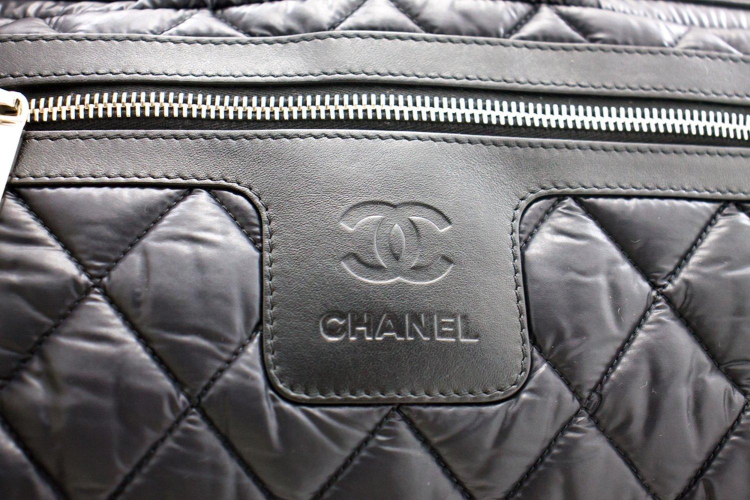 CHANEL Coco Cocoon PM Nylon Tote Bag Handbag Leather Black 5