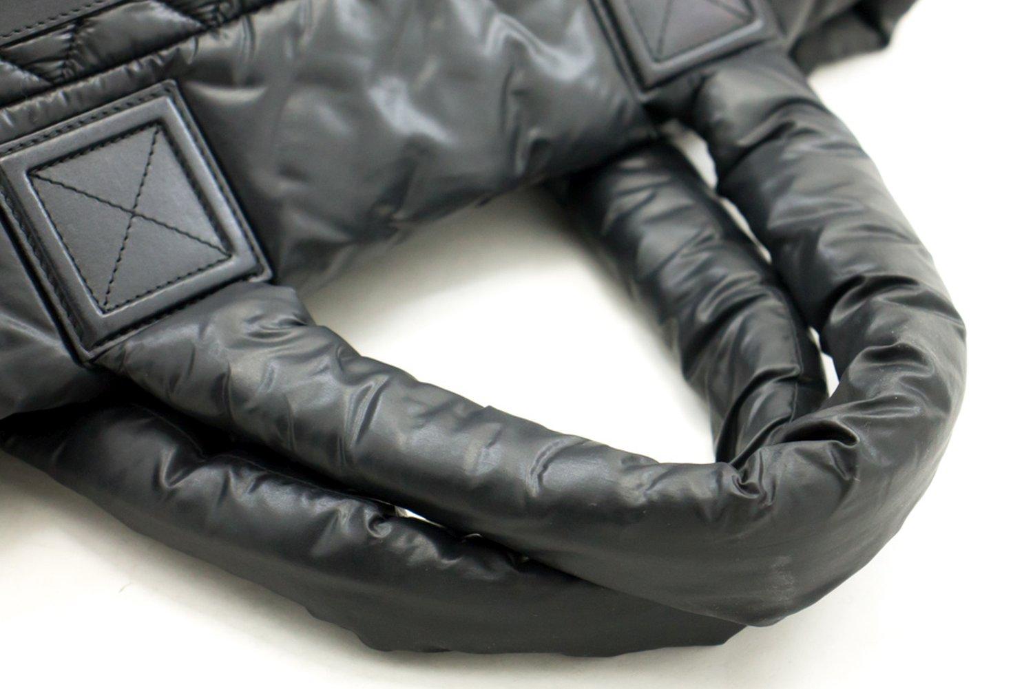 CHANEL Coco Cocoon PM Nylon Tote Bag Handbag Leather Black 10