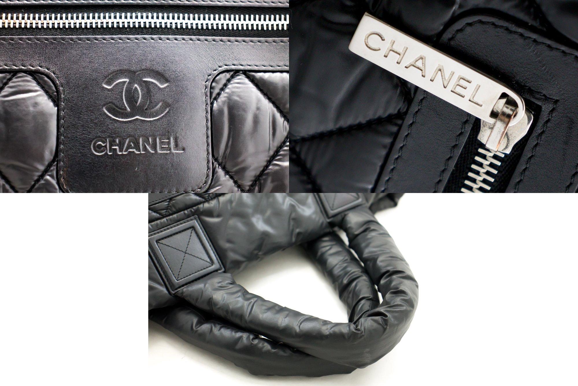 CHANEL Coco Cocoon PM Nylon Tote Bag Handbag Leather Black 3