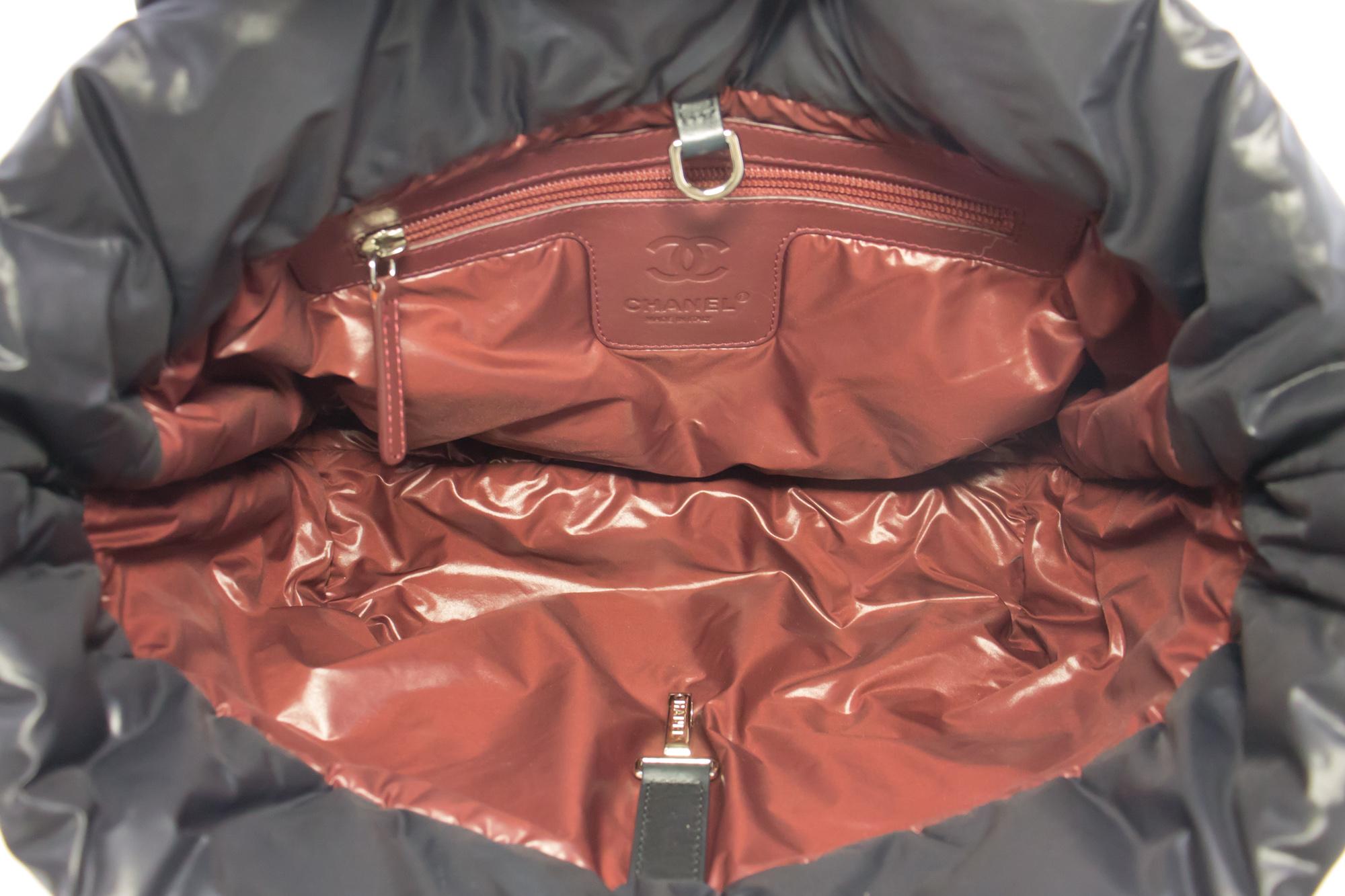 CHANEL Coco Cocoon PM Nylon Tote Bag Handbag Leather Black 2