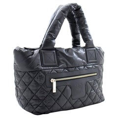 CHANEL Coco Cocoon PM Nylon Tote Bag Handbag Leather Black