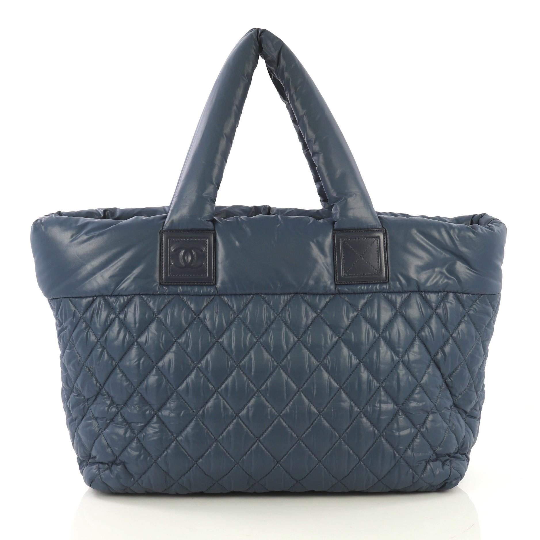 Gray Chanel Coco Cocoon Zipped Tote Quilted Nylon Large