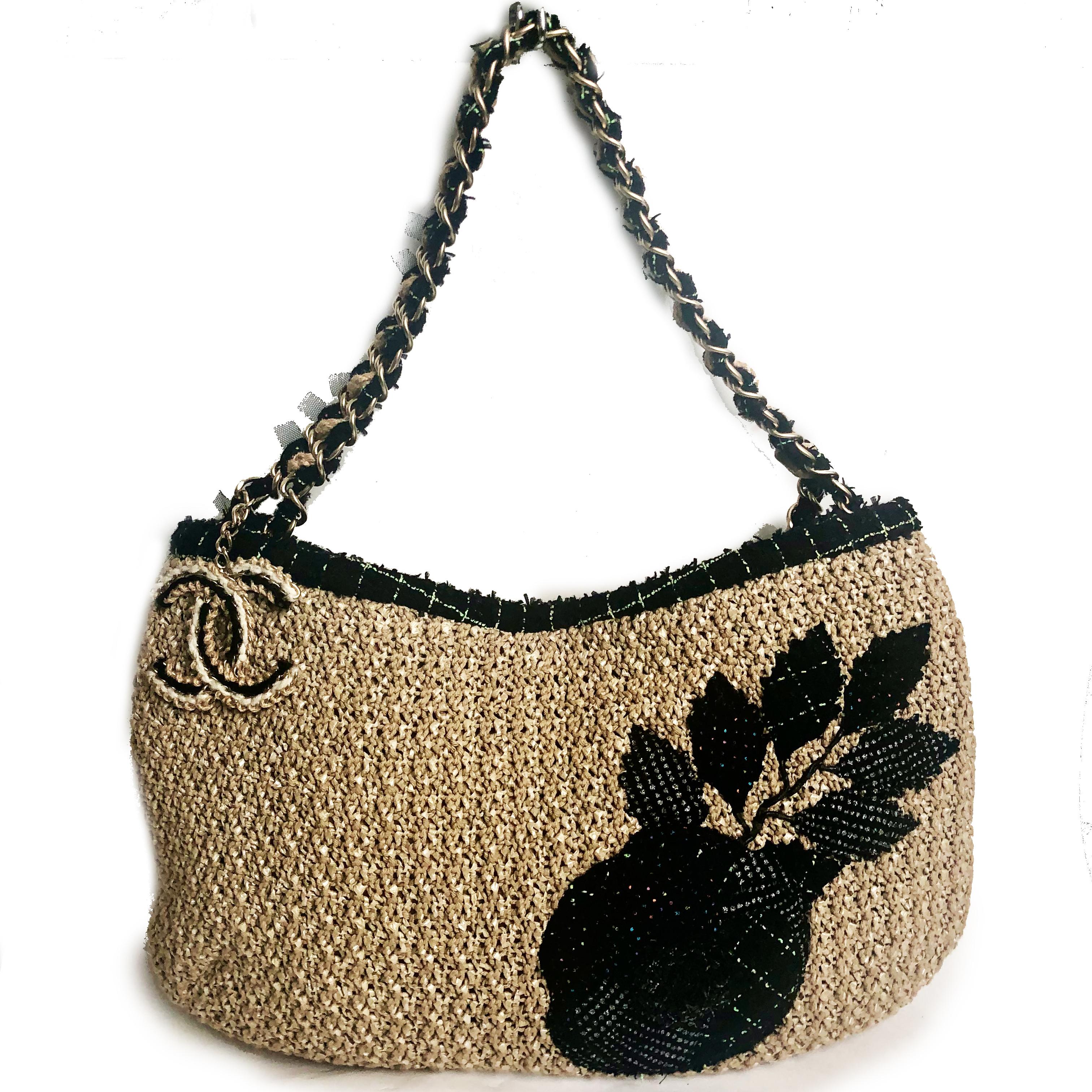 Brown Chanel Coco Country Camellia Bag Woven Straw Tote 2010 Collection 