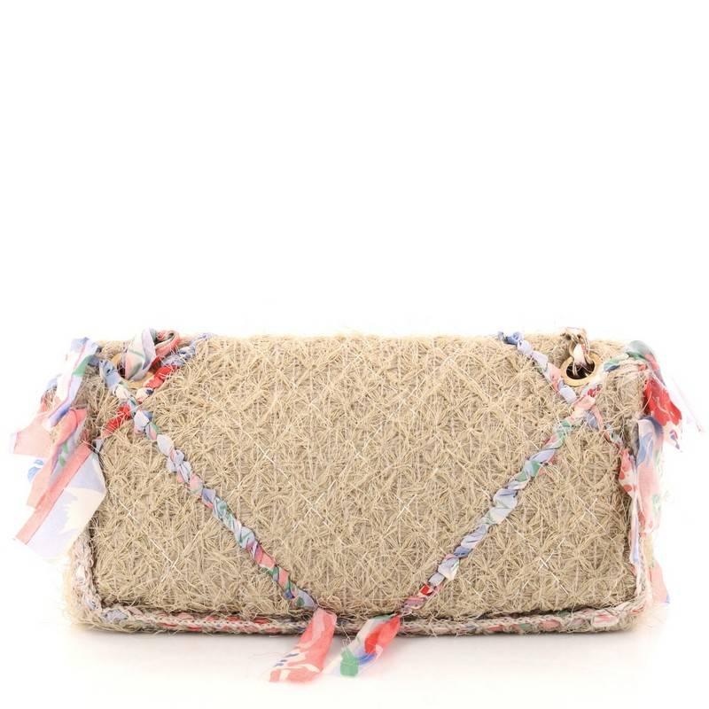 Beige Chanel Coco Country Flap Bag Quilted Tweed with Ribbon Jumbo