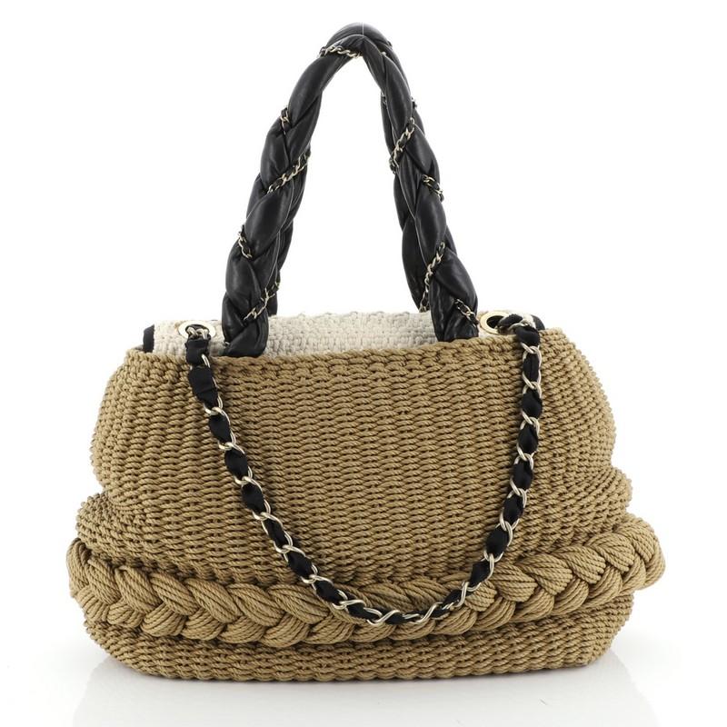 Brown Chanel Coco Country Tote Woven Raffia with Leather