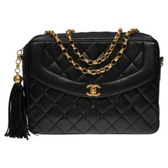 Chanel ""Coco Crush" Kamera-Schultertasche aus schwarzem Lammleder, GHW