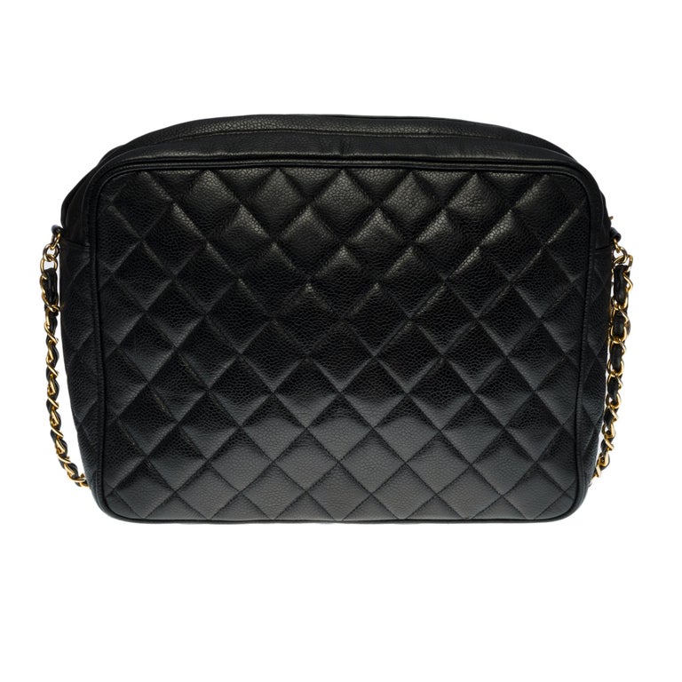 Chanel "Coco Crush" Camera shoulder flap bag in black caviar leather
