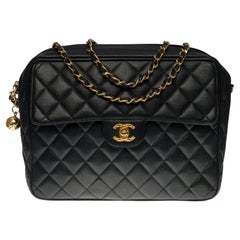 Chanel "Coco Crush" Camera shoulder flap bag in black caviar leather,GHW