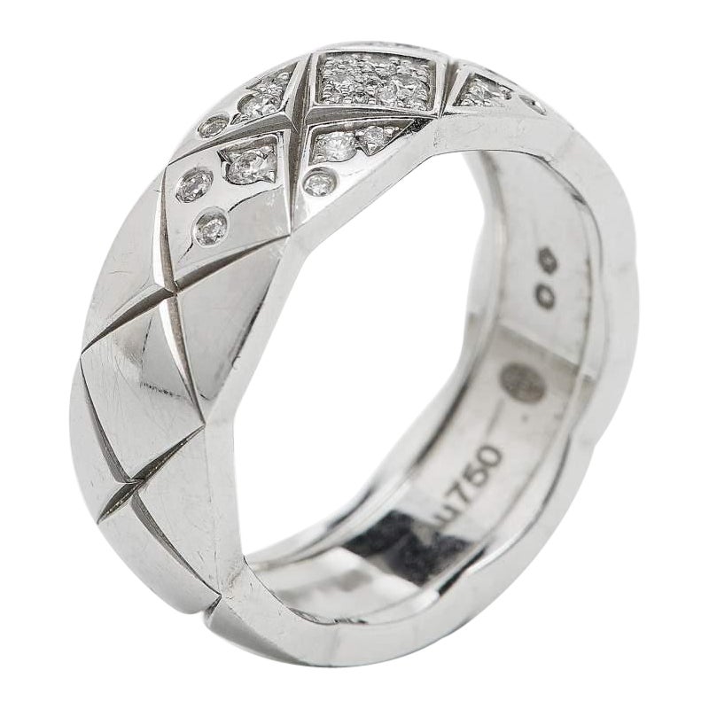 Chanel Coco Crush Diamond 18K White Gold Band Ring 50