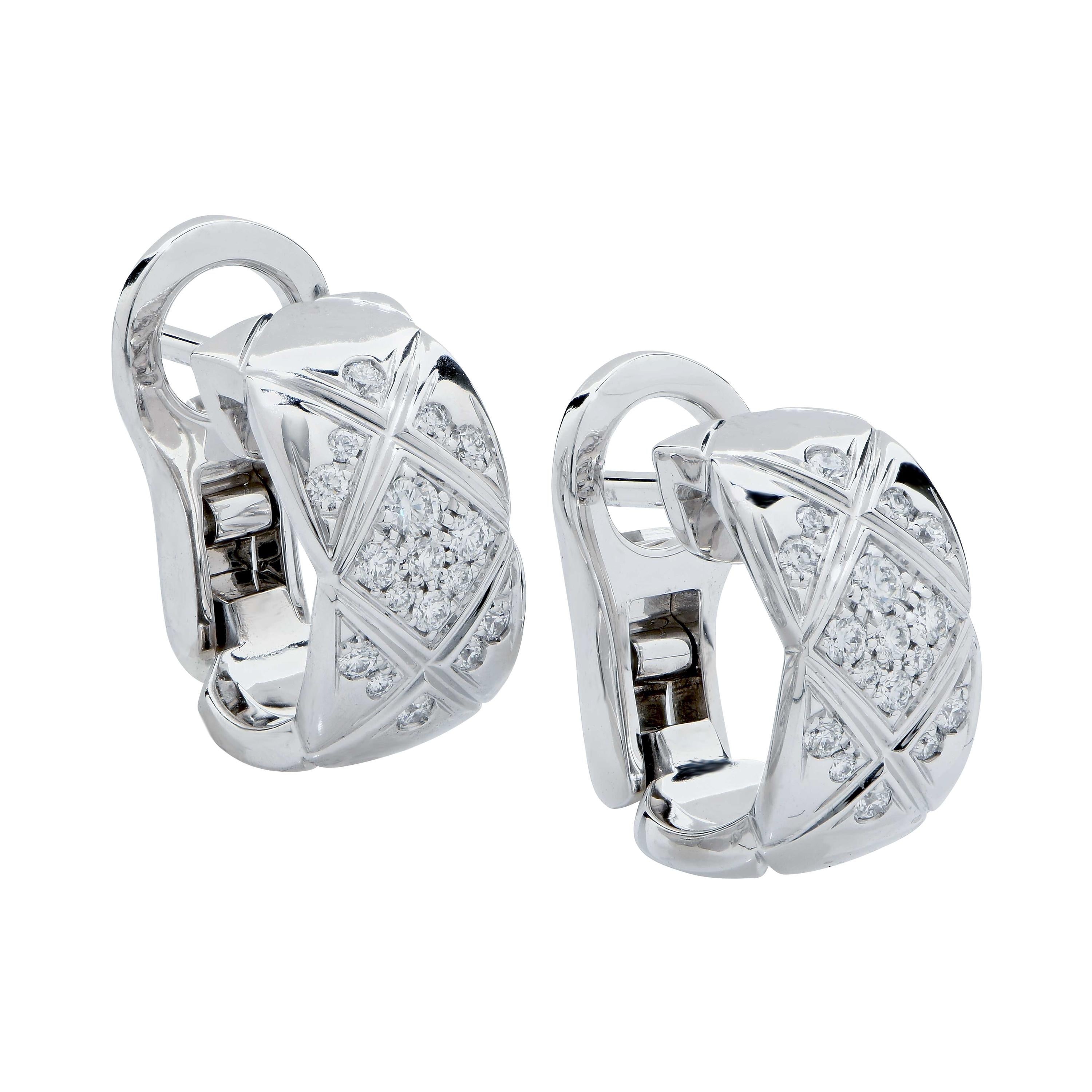 Chanel Coco Crush Diamond and 18 Karat White Gold Earrings at
