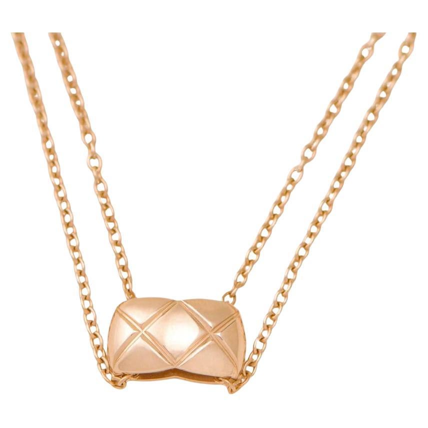 Chanel Coco Crush Quilted Necklace 18K Rose Gold