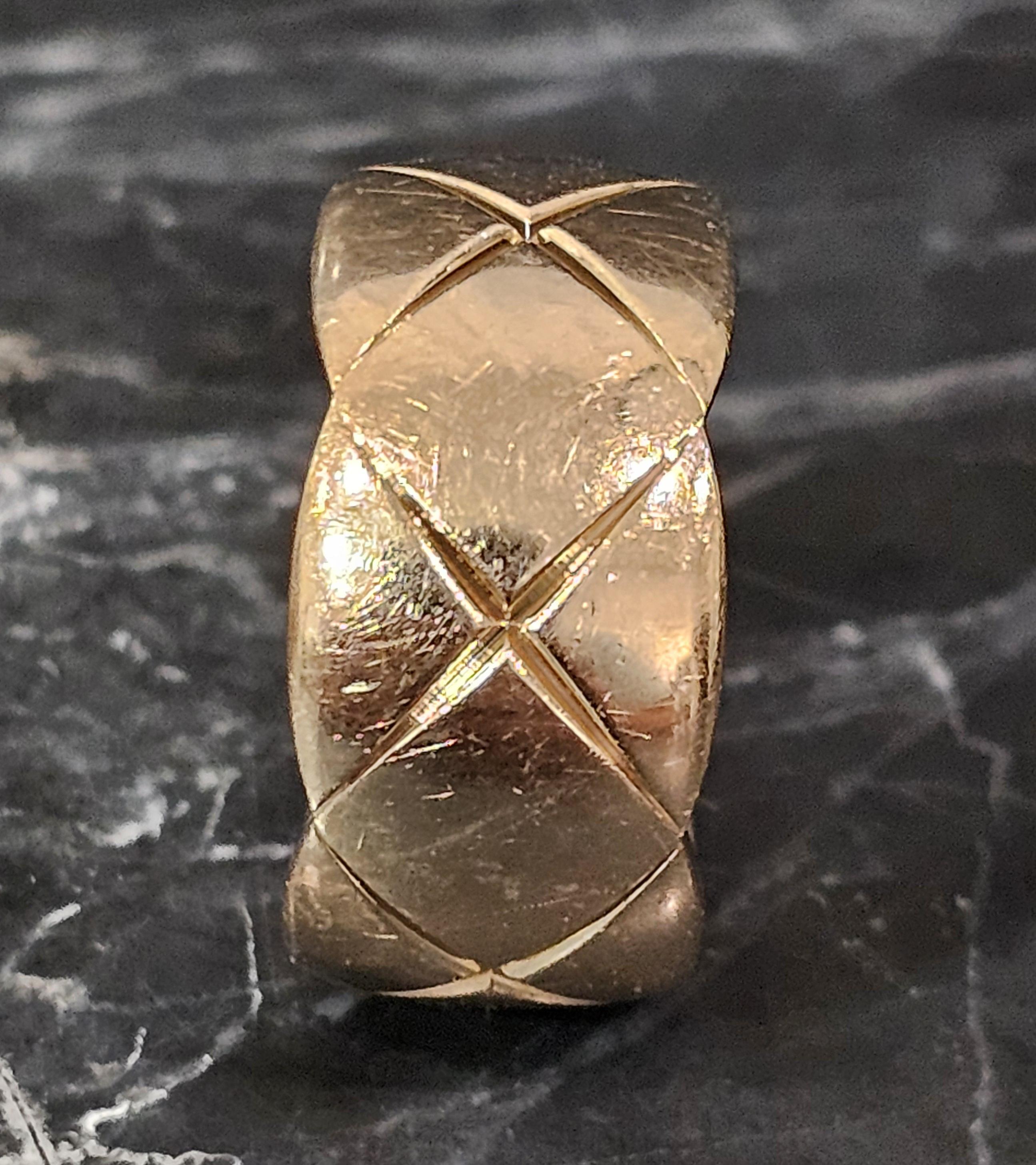 Women's Chanel Coco Crush Wide Band Ring Quilted 18k Rose Gold 11mm Wide sz 56 US 8