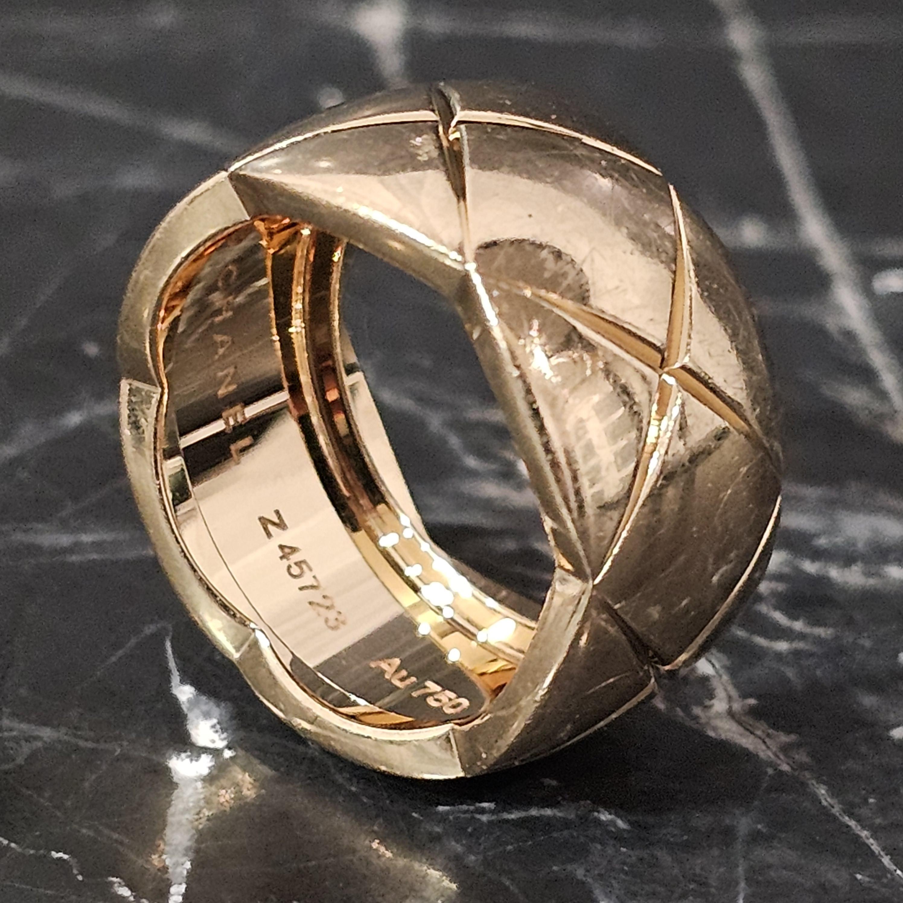 Chanel Coco Crush Wide Band Ring Quilted 18k Rose Gold 11mm Wide sz 56 US 8 5