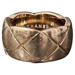 Chanel Coco Crush Wide Band Ring Quilted 18k Rose Gold 11mm Wide sz 56 US 8