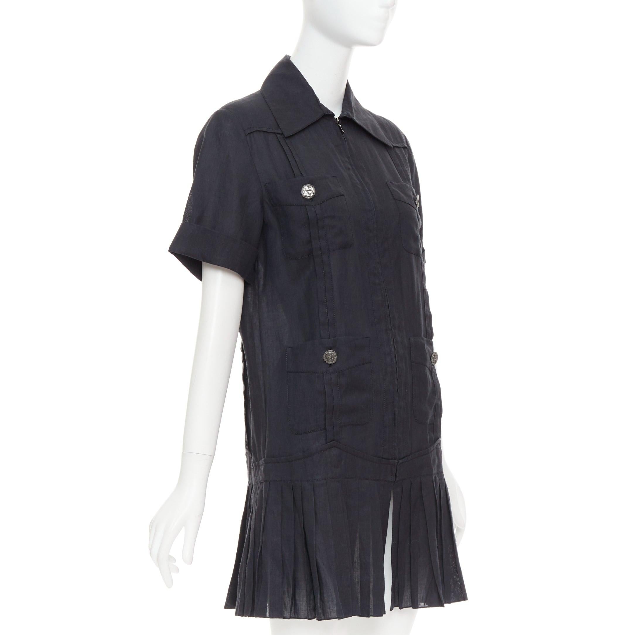 CHANEL Coco Cuba mini vestido plisado de ramio negro con cremallera de 4 bolsillos FR34 XS Negro en venta