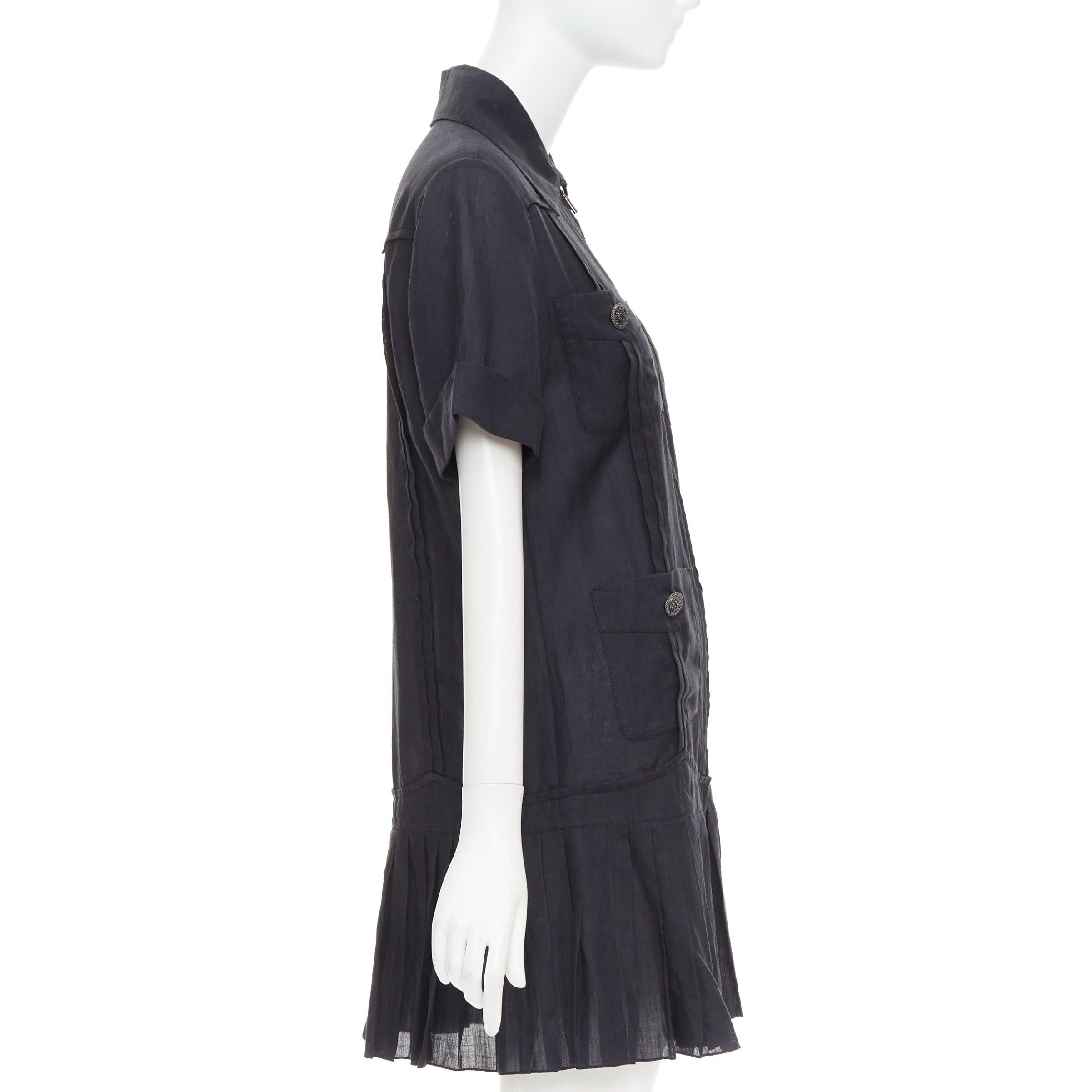 CHANEL Coco Cuba mini vestido plisado de ramio negro con cremallera de 4 bolsillos FR34 XS en Bueno estado para la venta en Hong Kong, NT