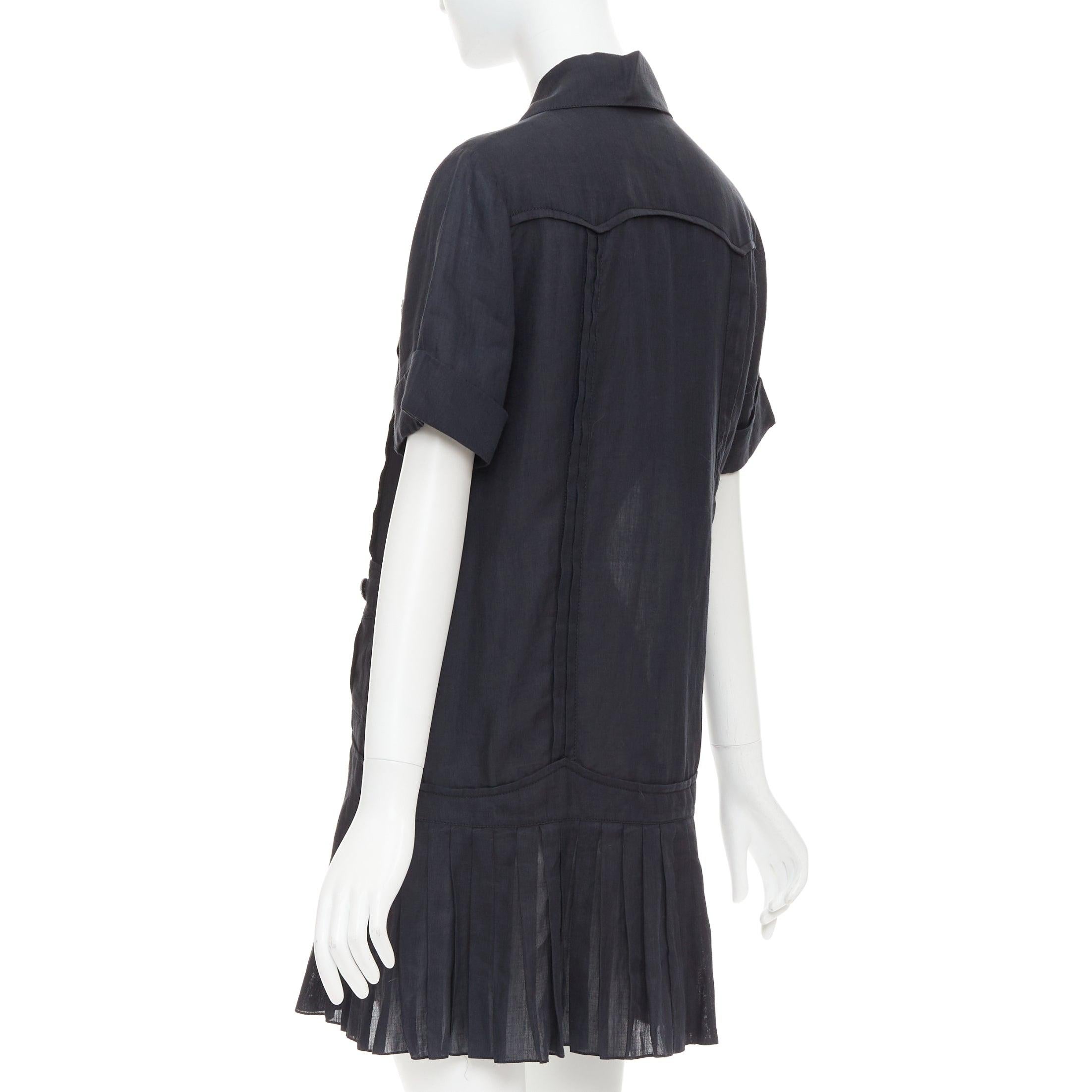 CHANEL Coco Cuba mini vestido plisado de ramio negro con cremallera de 4 bolsillos FR34 XS en venta 1