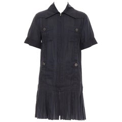 CHANEL Coco Cuba mini vestido plisado de ramio negro con cremallera de 4 bolsillos FR34 XS