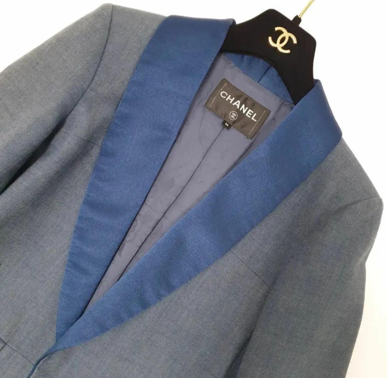 Women's or Men's Chanel Coco Cuba Blue Cotton Blazer Jacket For Sale