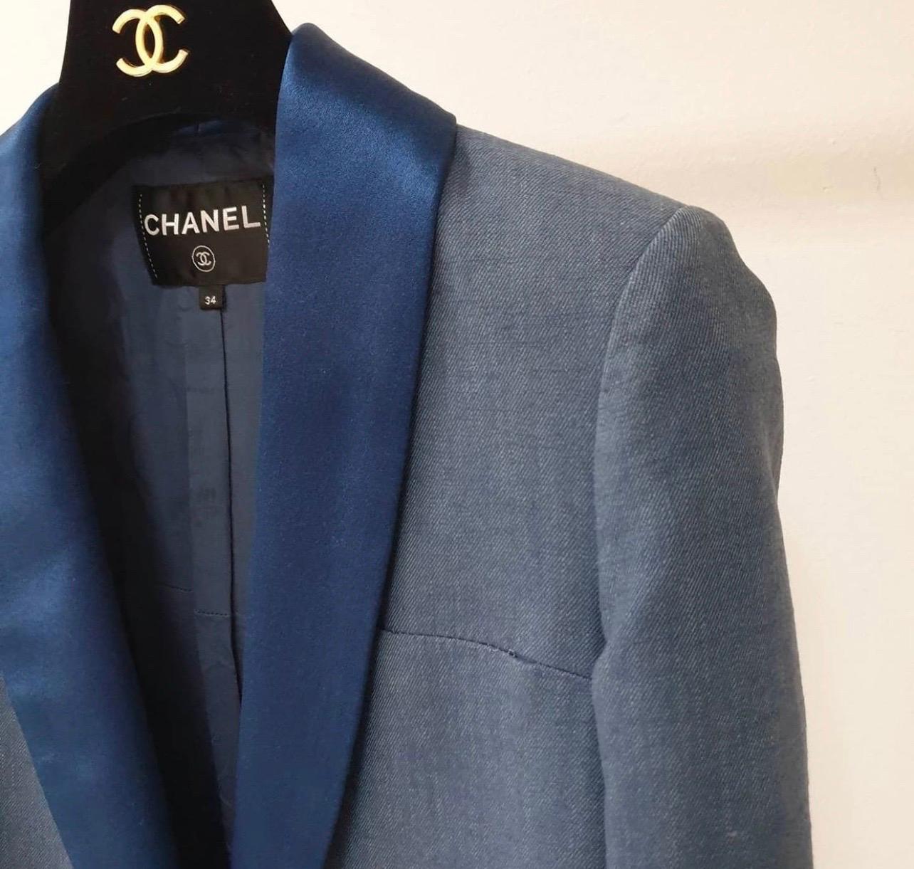 Women's Chanel Coco Cuba Blue Cotton Blazer Jacket