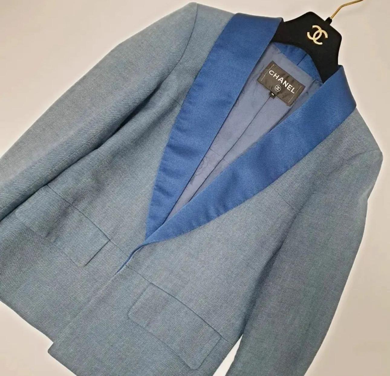 Chanel Coco Cuba Blue Cotton Blazer Jacket For Sale 1