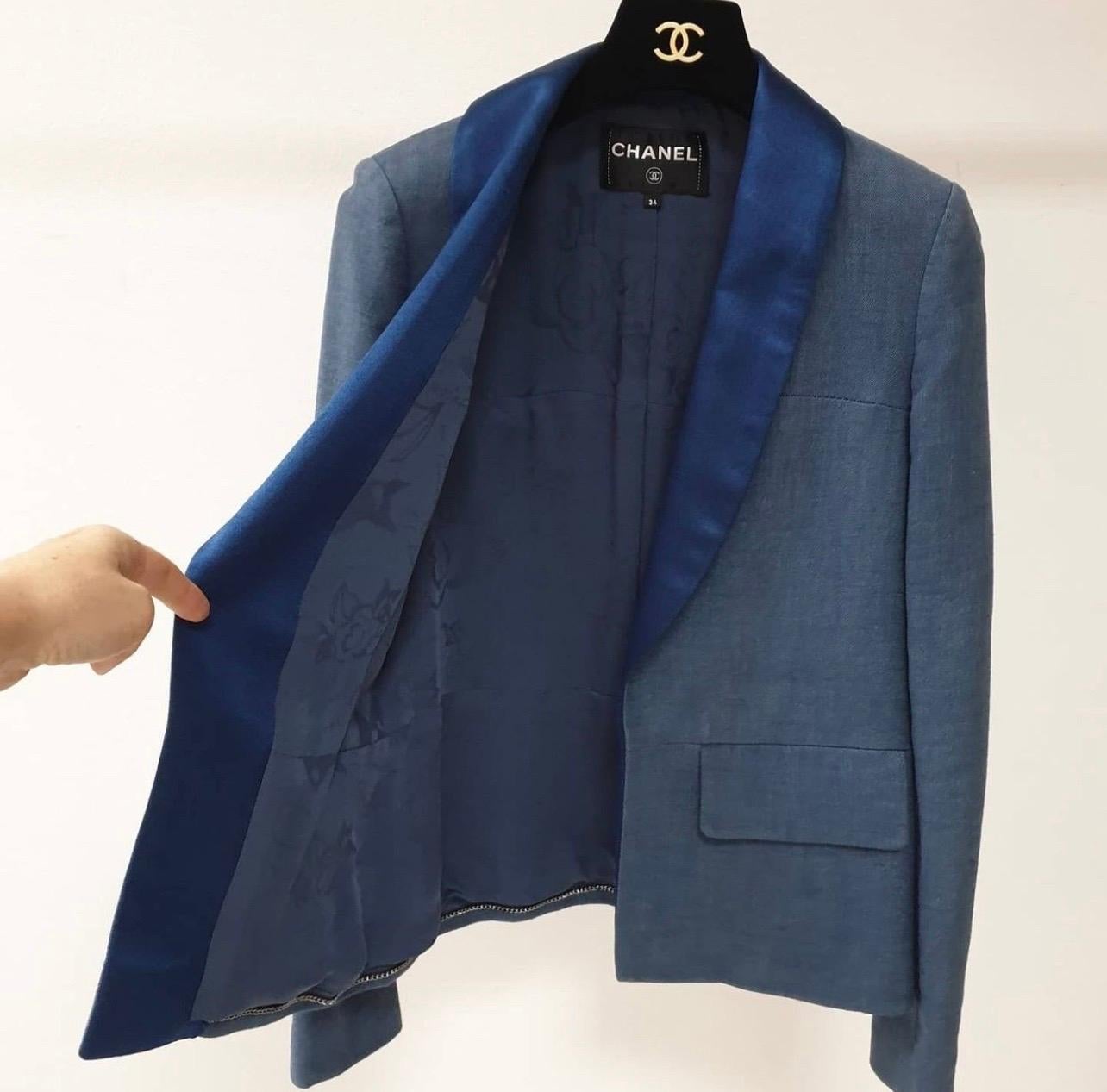 Chanel Coco Cuba Blue Cotton Blazer Jacket 2