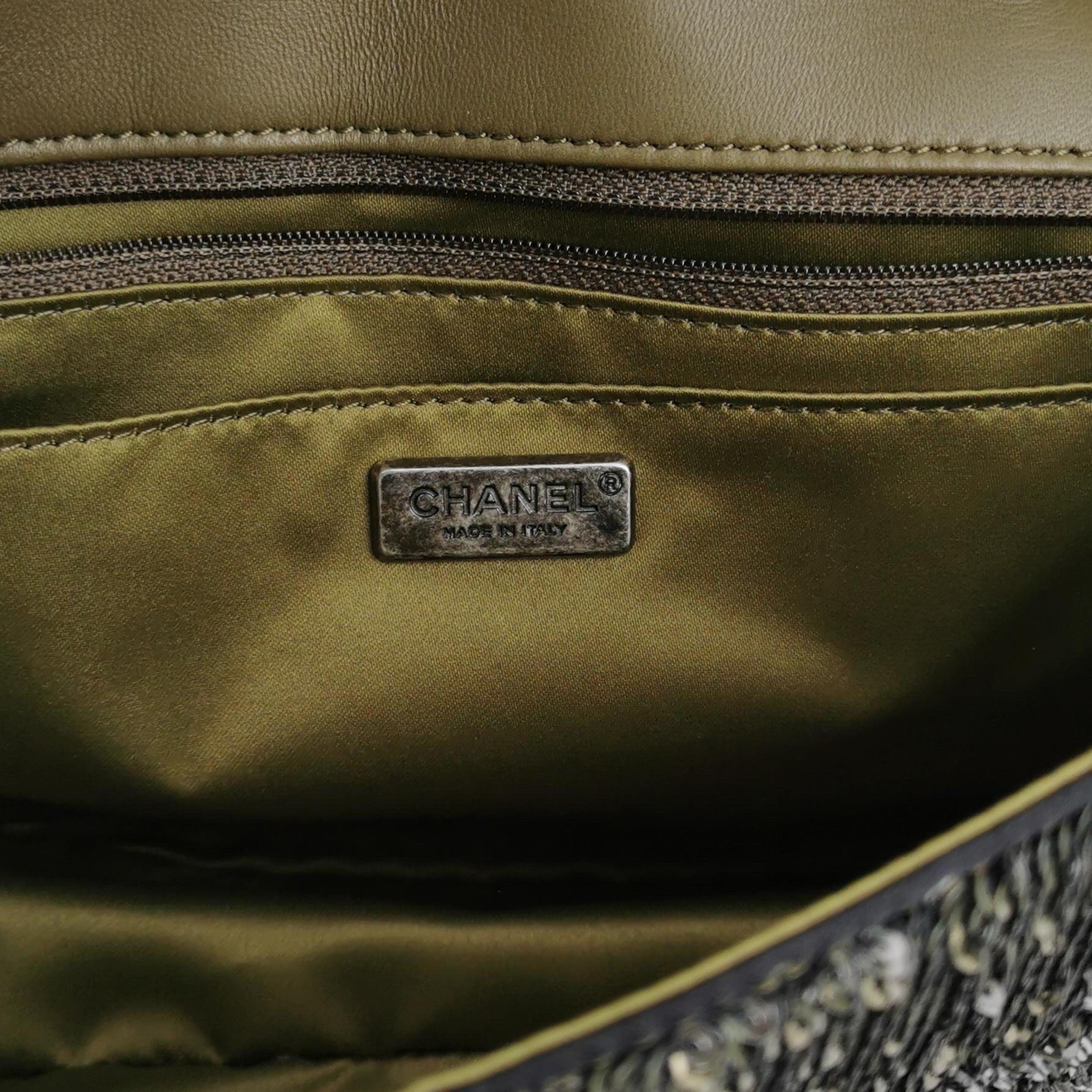Chanel Coco Cuba Flap Bag Medium Green Khaki Sequins 5
