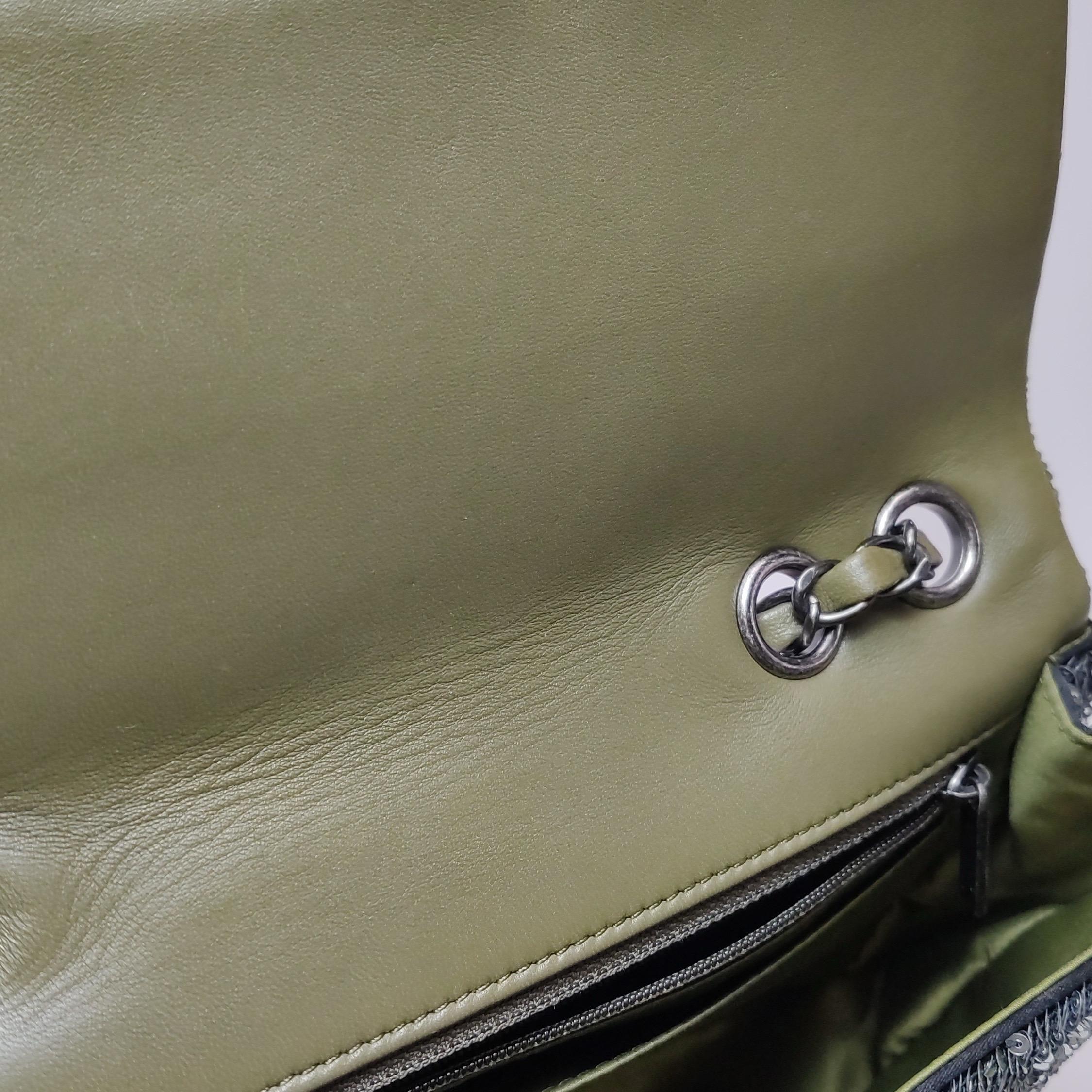 Chanel Coco Cuba Flap Bag Medium Green Khaki Sequins 6