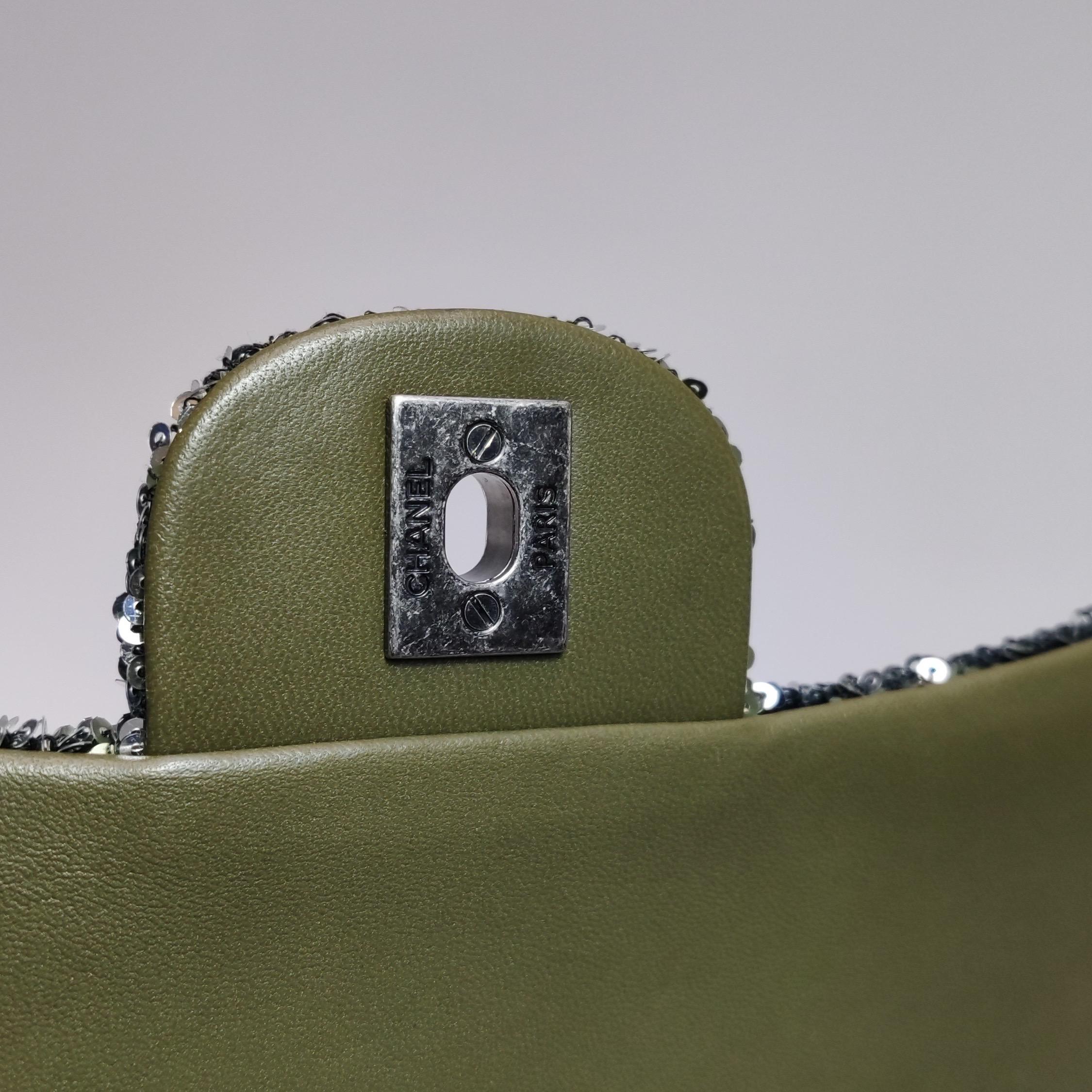 Chanel Coco Cuba Flap Bag Medium Green Khaki Sequins 8