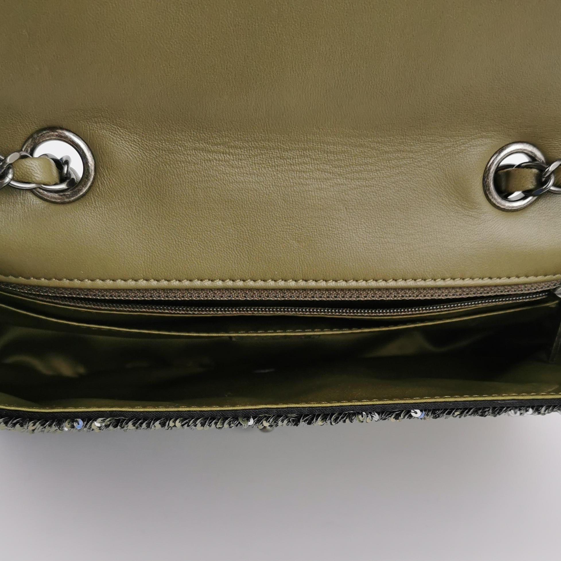 Chanel Coco Cuba Flap Bag Medium Green Khaki Sequins In Excellent Condition In AUBERVILLIERS, FR