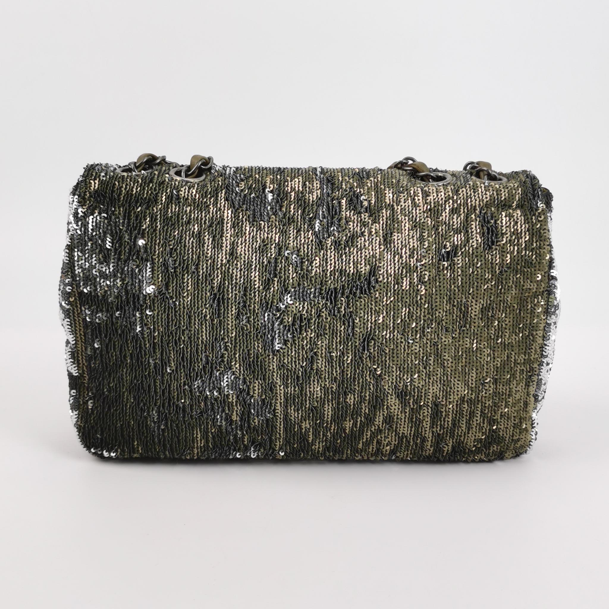 Chanel Coco Cuba Flap Bag Medium Green Khaki Sequins 2