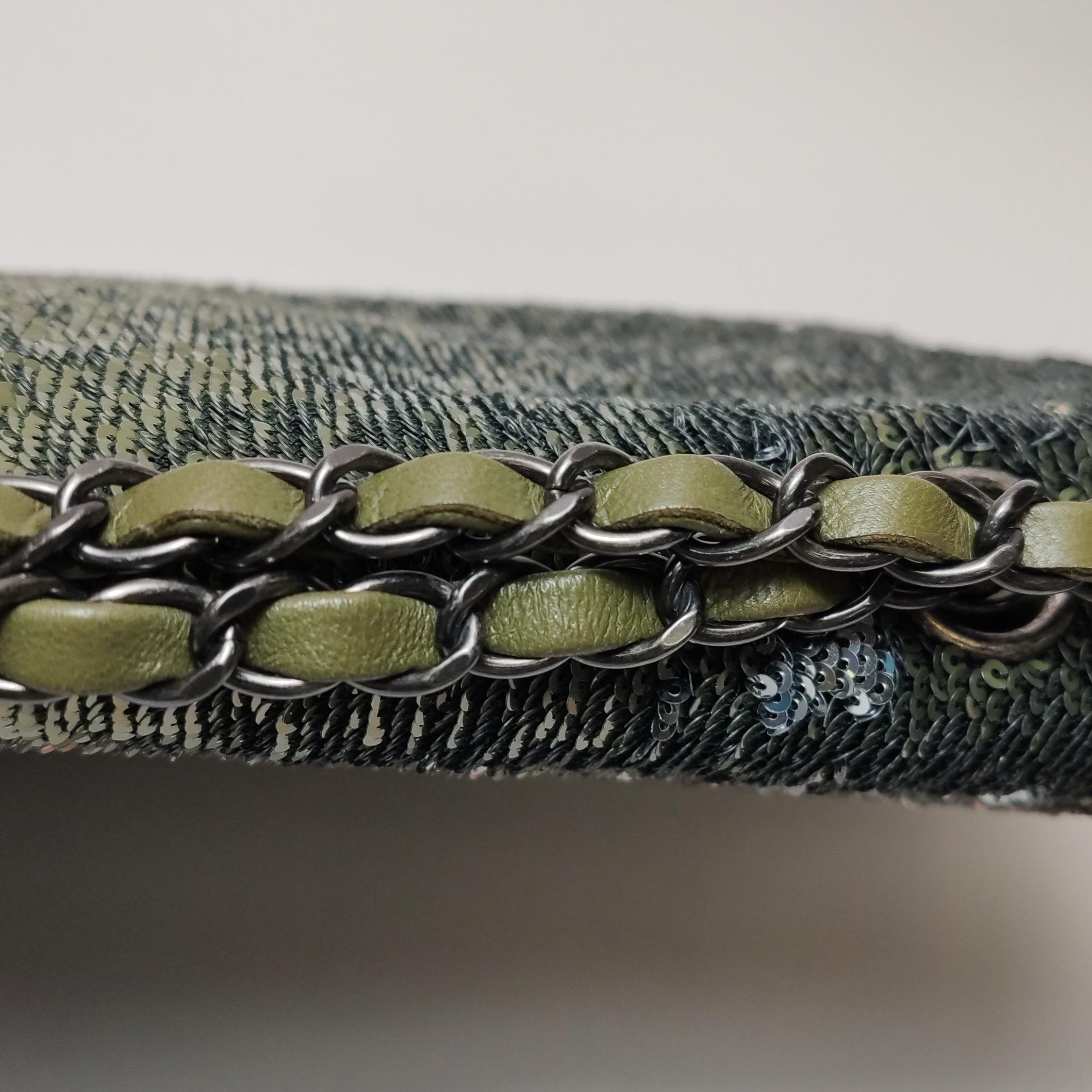 Chanel Coco Cuba Flap Bag Medium Green Khaki Sequins 3